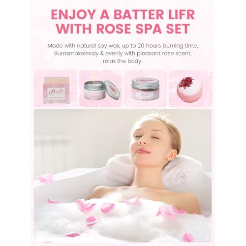 Spa Gifts for Women -15Pcs Self Care Set with Rose Bath & Body Essentials, Mother's Day/Thoughtful Day/Get Well Gifts/Birthday/Christmas/Bridal Shower Gift for Mom, Sister, Wife, Relaxing Home Spa Set