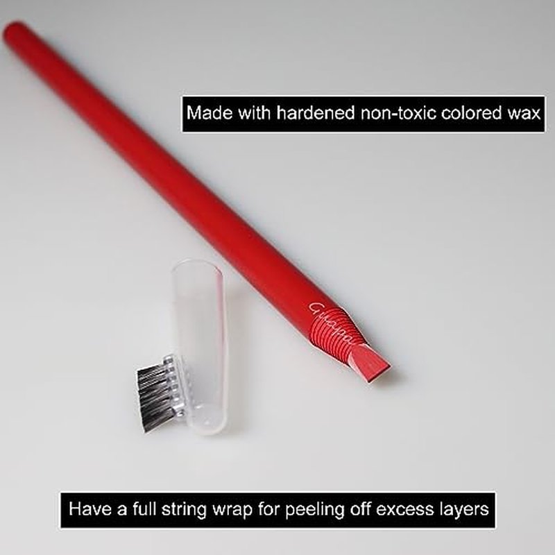 2pcs Permanent Makeup Red Pencil Eyebrow and Lip Mapping with Brush Hard Core Peel Off Lip Tattoo Design Pencil (2pcs)
