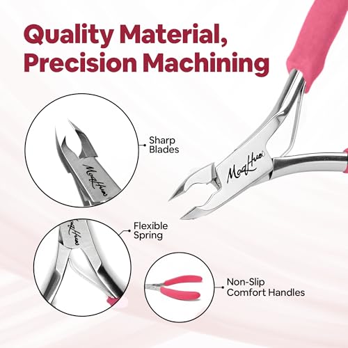 Pink Professional Cuticle Nippers 2 Pack - No Slip Grip & Travel Case