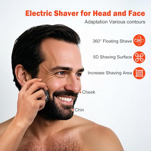Toncoke Waterproof 5D Head Shaver for Men - Cordless Electric Razor with LED Display, 2 Speed Modes, USB-C Charging, Wet & Dry Use