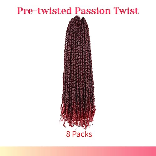 Pre-Twisted Passion Twist Crochet Hair 30 Inch - Ombre Burgundy, Pack of 8