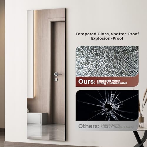 Frameless Full Length Mirror with Stand - 56 x 18 Inches, Crystal Clear Reflection