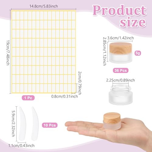 36 Pcs Glass Cosmetic Containers, Frosted Cosmetic Jars with Scoop and Sticker 0.17 OZ Makeup Sample Containers for Makeup Lotion Lip Balm Eye Cream(White)