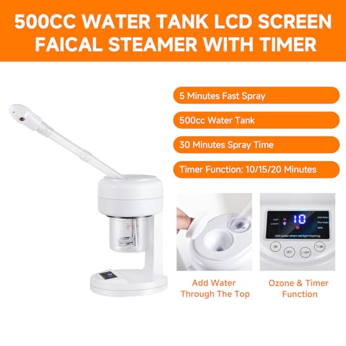 Nano Ionic Facial Steamer, Portable Face Steamer with LCD Screen, Extendable 360¡Æ Rotating Arm, Rotatable Nozzle, Hot Mist Function for Personal Care at Home or Salon