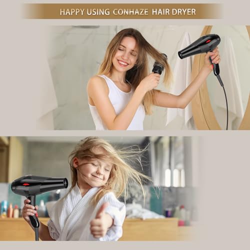 Obsidian Black Professional Ionic Hair Dryer 2400W with Diffuser - Conhaze