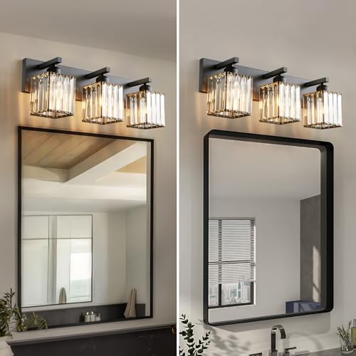 Black Modern Bathroom Vanity Light 3-Lights Crystal Wall Fixture - FDPBY