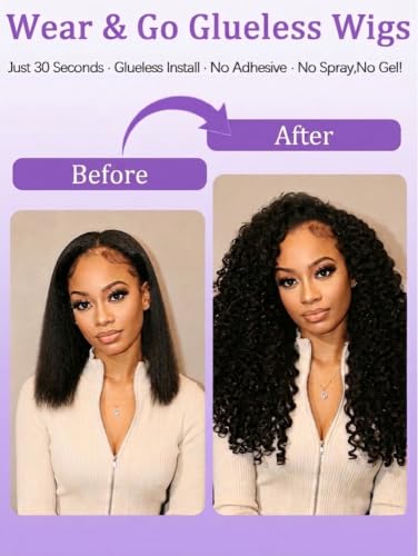 Black Water Wave Half Wig 18 Inch Human Hair 3-in-1 Glueless Headband Wig for Women