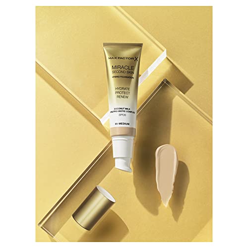 Max Factor Miracle Second Skin Foundation SPF 20-07 Neutral Medium, Lightweight Face Makeup 1.01 oz