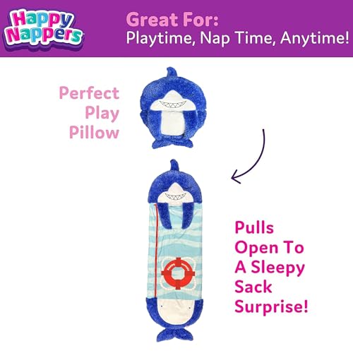 Happy Nappers Large 2-in-1 Pillow & Sleepy Sack Shark Play Pillow - Soft Cozy Plush