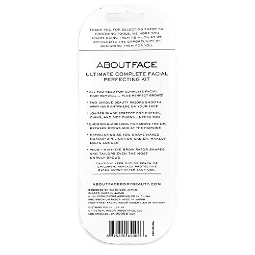 About Face Ultimate Complete Facial Perfecting Kit - 3 Beauty Groomers for Hair Removal, Ideal for Shaving, Exfoliating, Dermaplaning and Brow Shaping, Japanese Steel Gently Removes Facial Hair