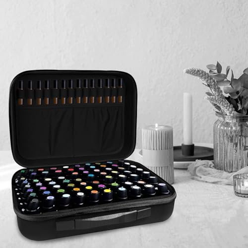 Essential Oil Storage Carrying Case, 70 Bottles Essential Oils Box for 5ml 10ml 15ml Roller Bottles Travel Storage Organizer Bag for doTERRA & Young Living (Black)