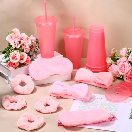 Pink Spa Party Supplies Set with Headbands, Scrunchies, Eye Masks & Tumblers - 24 Pieces