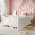 Twin Metal Bed Frame with Heart-Shaped Design - Cream White, Includes Storage and Noise Reduction - SHA CERLIN