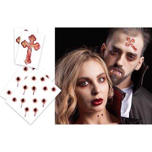 Bite Mark Temporary Tattoo Kits ? Vampire Costume Kit - 4pk of Bite Marks & Branded Cross - Easier than Make-Up - MADE in USA (Bite Marks 4pk)