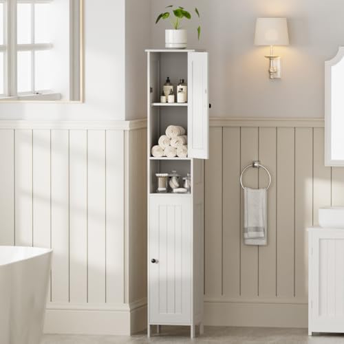 Tall Bathroom Storage Cabinet - White 11.8W Slim Vertical Organizer