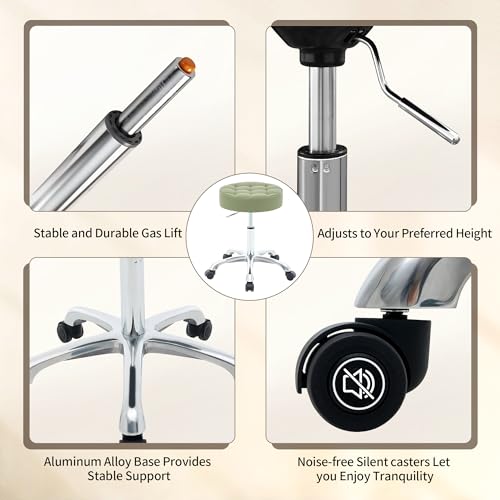 Adjustable Height Swivel Rolling Stool - Backless Green Bar Stools for Hair Stylist & Salon Use