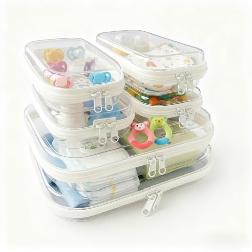 QSTCONGLAN 6Pcs Clear Hard Shell Travel Organizer Cases Set C White