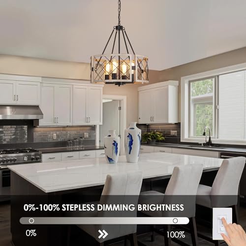Farmhouse Chandelier 4-Light Pendant Light Fixture with White Oak Finish - Rustic Dining Room Lighting