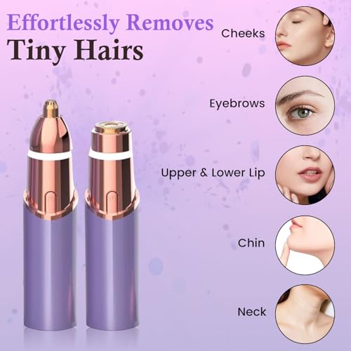 Eyebrow & Facial Trimmer: 2 in1 Rechargeable Facial Hair Removal & Eyebrow Shaver - Body Razor with Built-in LED Light (Purple)