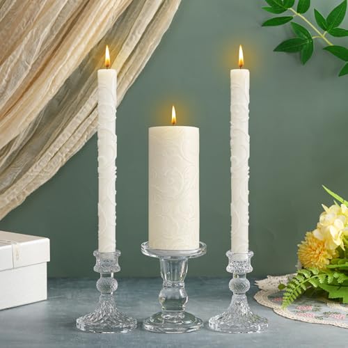 Delicate Unity Candles for Wedding Ceremony with Glass Holders - Set of 3