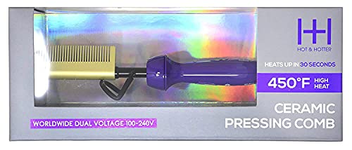Hot & Hotter Ceramic Hair Pressing Comb - Purple & Gold, 450°F, Dual Voltage