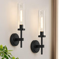 Matte Black & Clear Glass Wall Sconces Set of Two 15.5in Hardwired Bathroom & Living Room Lighting
