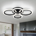 4-Light LED Flush Mount Ceiling Light - Black Modern Geometric Rings - Not Dimmable