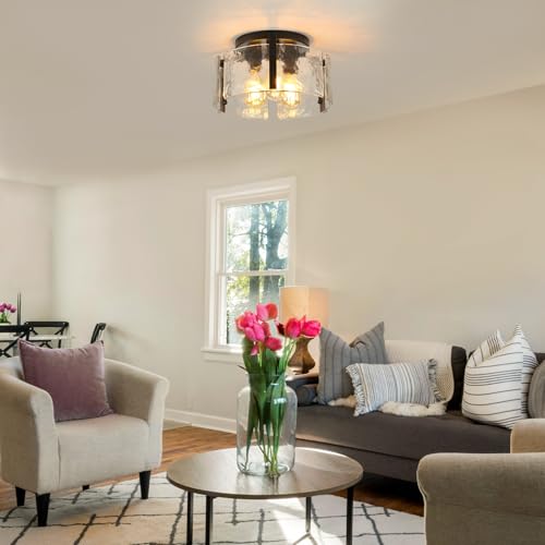 Black Semi Flush Mount Ceiling Light Fixture - 3-Light Modern Foyer & Bathroom Light
