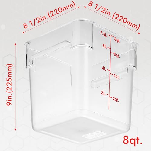 8 Qt Food Storage Containers Set - 4 Pack Square Polycarbonate with Red Lids