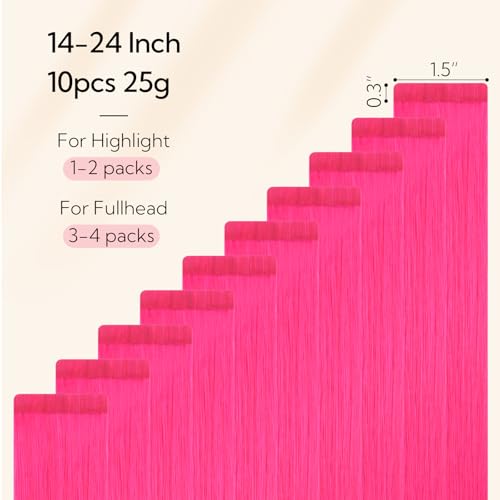 Hotbanana Pink Hair Extensions Tape in Hair 18 Inch 10pcs - C Hot Pink