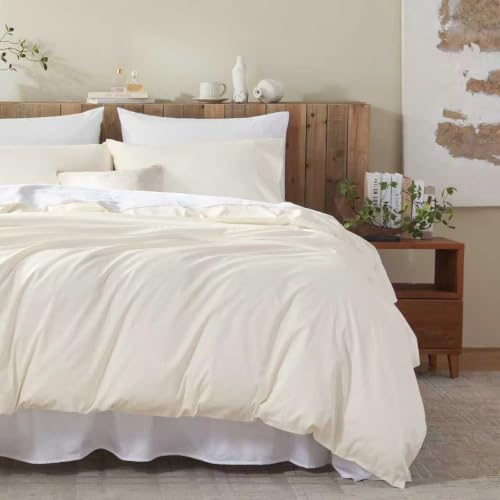 Queen Size Cream White Duvet Cover Set - Ultra Soft 100% Egyptian Cotton, No Comforter