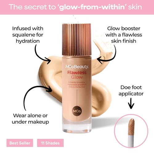 MCoBeauty Flawless Glow Luminous Skin Filter - 3 Light - 4-in-1 Luminous Primer, Foundation Booster & Liquid Highlighter with Squalane - Radiant Glow Complexion Perfector Face Makeup