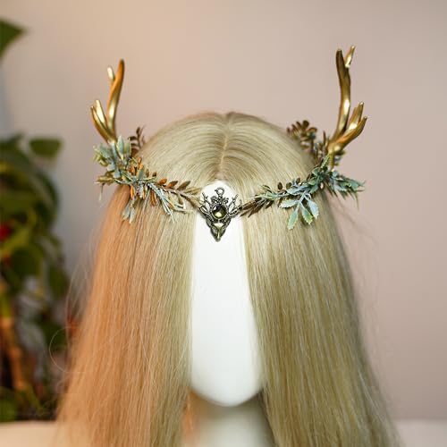 Woodland Antler Crown Fairy Headpiece for Women Renaissance Cosplay Halloween