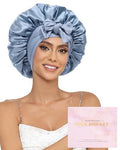 Ufgin 100% Mulberry Silk Sleep Bonnet for Women Double Layer Haze Blue & Sky Blue