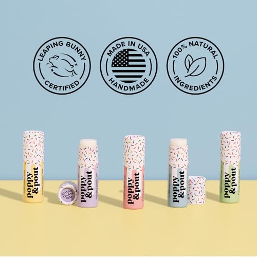 Poppy & Pout Birthday Cake Jumbo Lip Balm | All Natural Lip Balms & Moisturizers | Hydrates with Beeswax, Vitamin E, Organic Coconut Oil | Cruelty-Free | Lip Balm in Recyclable Cardboard Tube (Blue)