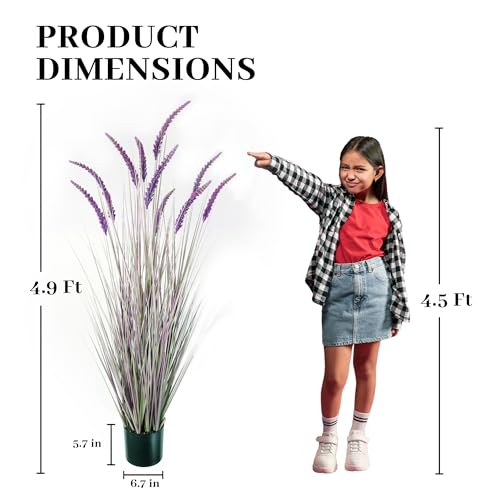 Purple Artificial Grass Plants in Pots - 5ft Tall 2-Pack Indoor Decor - Pure Purple