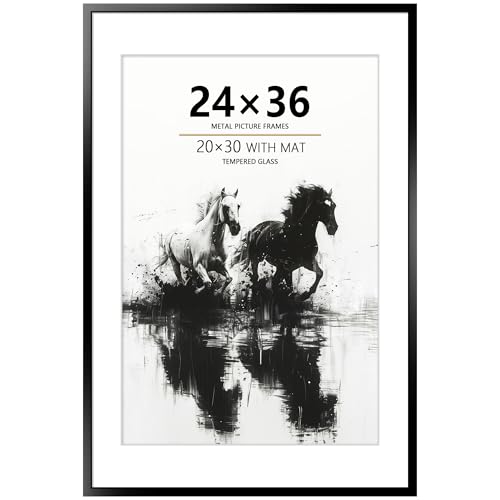 Black Metal Poster Frame 24x36 Inches with Tempered Glass - Tinkeps