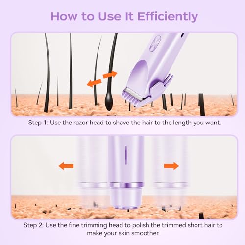 Dual Head Bikini Trimmer for Women, IPX7 Waterproof Wet & Dry Use, Electric Bikini Shaver and Epilator 2-in-1 Electric Razors for Women Bikini Underarm Body Leg Arm Face Intimate Areas,Purple