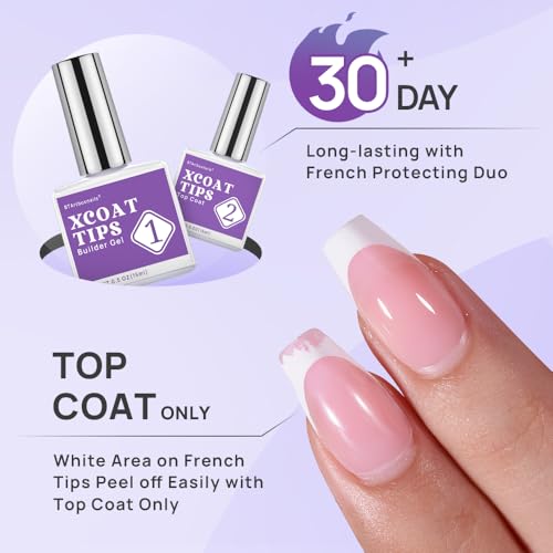 btartboxnails XCOATTIPS White Short Square Press On Nails Builder Gel Top Coat and Mini Nail Lamp Set