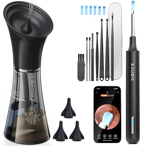 KAUGIC Ear Cleaner with Camera & Irrigation - Black, Overheat Protection