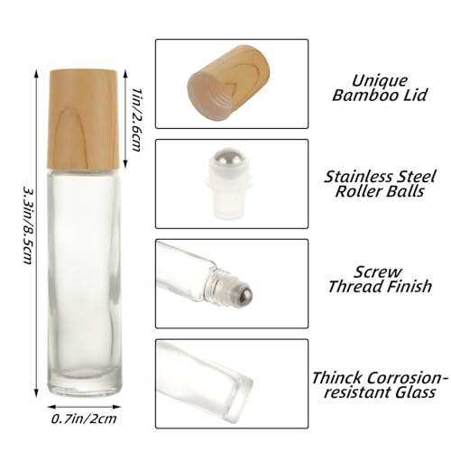 Glass Roll-On Bottle for Essential Oils 10ml with Bamboo Lid - Leakproof & Travel-Friendly