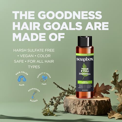 Soapbox Men's Thick and Full 2 in 1 Shampoo and Conditioner Men, Natural Mens Shampoo and Conditioner, Oak & Cedar Leaf, 16oz
