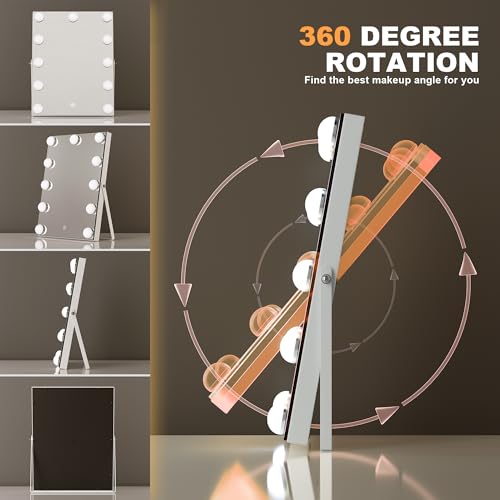 MINISO Vanity Mirror with Lights - 10.6" x 13.8" Hollywood Makeup Mirror with Adjustable Brightness,3 Modes Light