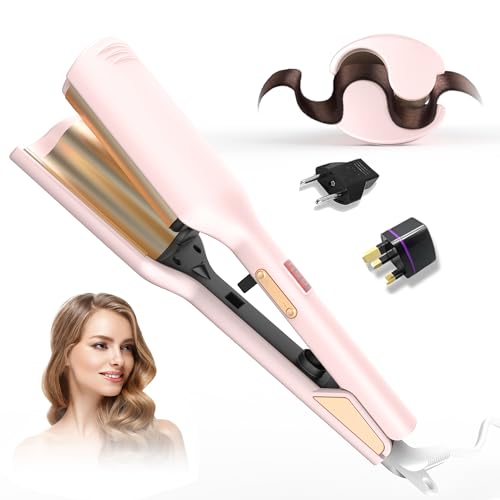 OKWRAP Pink 1.25 Inch Dual Voltage Hair Waver & Curling Iron for Beach Waves