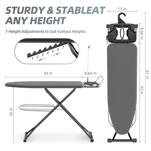 KINGBOARD Black Multi-Functional Ironing Board with Clothes Shelf & Cord Holder