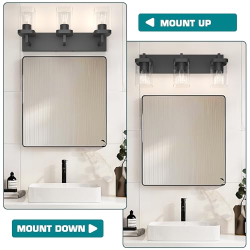 Bathroom Vanity Light Fixture - Black 3-Light Square Design & Large Backplate - Modern Wall Sconce Variation of THIS listing