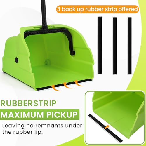 Green Jumbo Heavy Duty Commercial Debris Dustpan with Long Handle - Outdoor Leaves & Trash Scooper