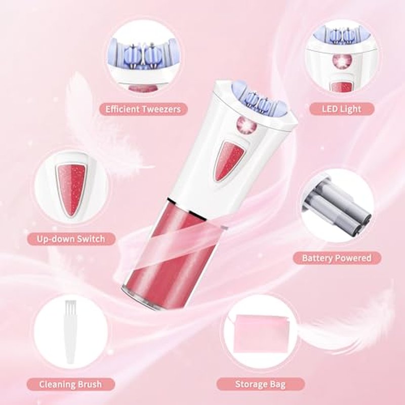 2026 Upgraded Facial Epilator for Women, Cordless Electric Tweezers Hair Removal Device with LED Light, Precise & Painless Face Epilator Hair Remover for Face/Lip/Arms/Legs/Bikini Line, Smooth Glide