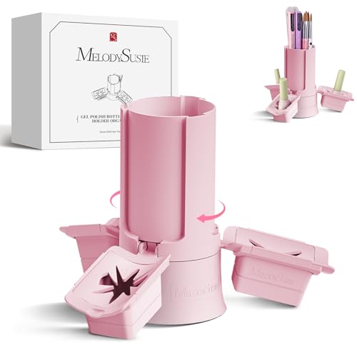 MelodySusie GelCarousel for Nail Polish Bottle Holder and Nail Art Tools Organizer, 360¡Æ Rotating Storage Container with 3Pcs Detachable Silcone Gel Polish Holder, Pink(Only Box)