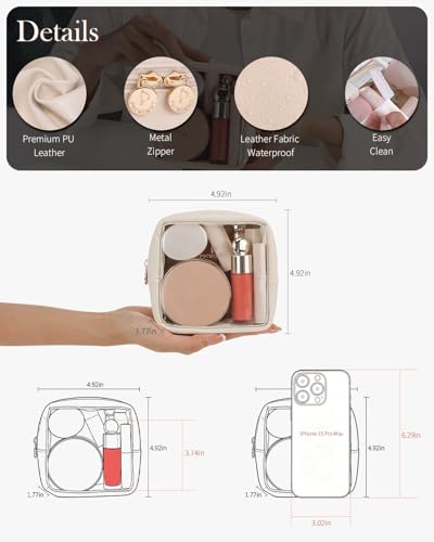 Mini Clear Makeup Bag with Beige Compact Travel Organizer - Pocmimut